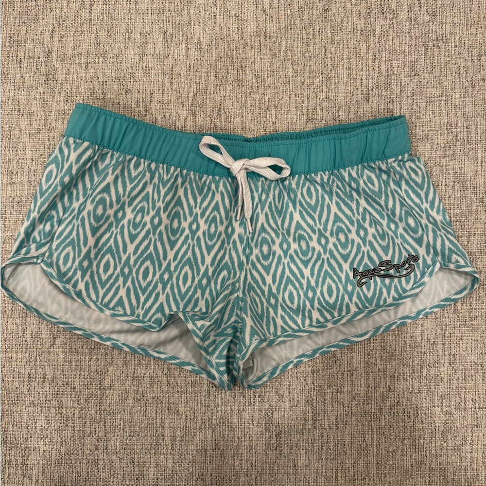 Aqua Sports Teal Patterned Water Shorts with Drawstring